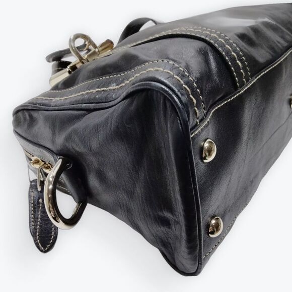 Auth Gucci Black Polished Leather Duchessa Boston Duffel Bag - Picture 6 of 9